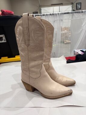 Jeffrey Campbell Cream Leather Western Lace-Up Boots